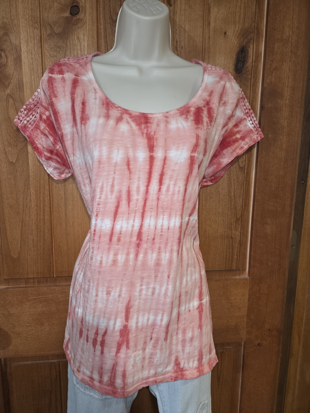 Ruff Hewn Pink Tie-Dye Scoop Neck Short‎ Sleeve Top